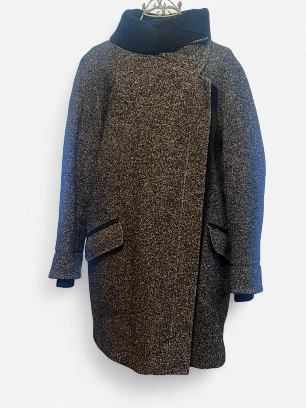 Vince Tweed Shawl Collar Asymmetric Leather Trim Coat - Size L - NWOT